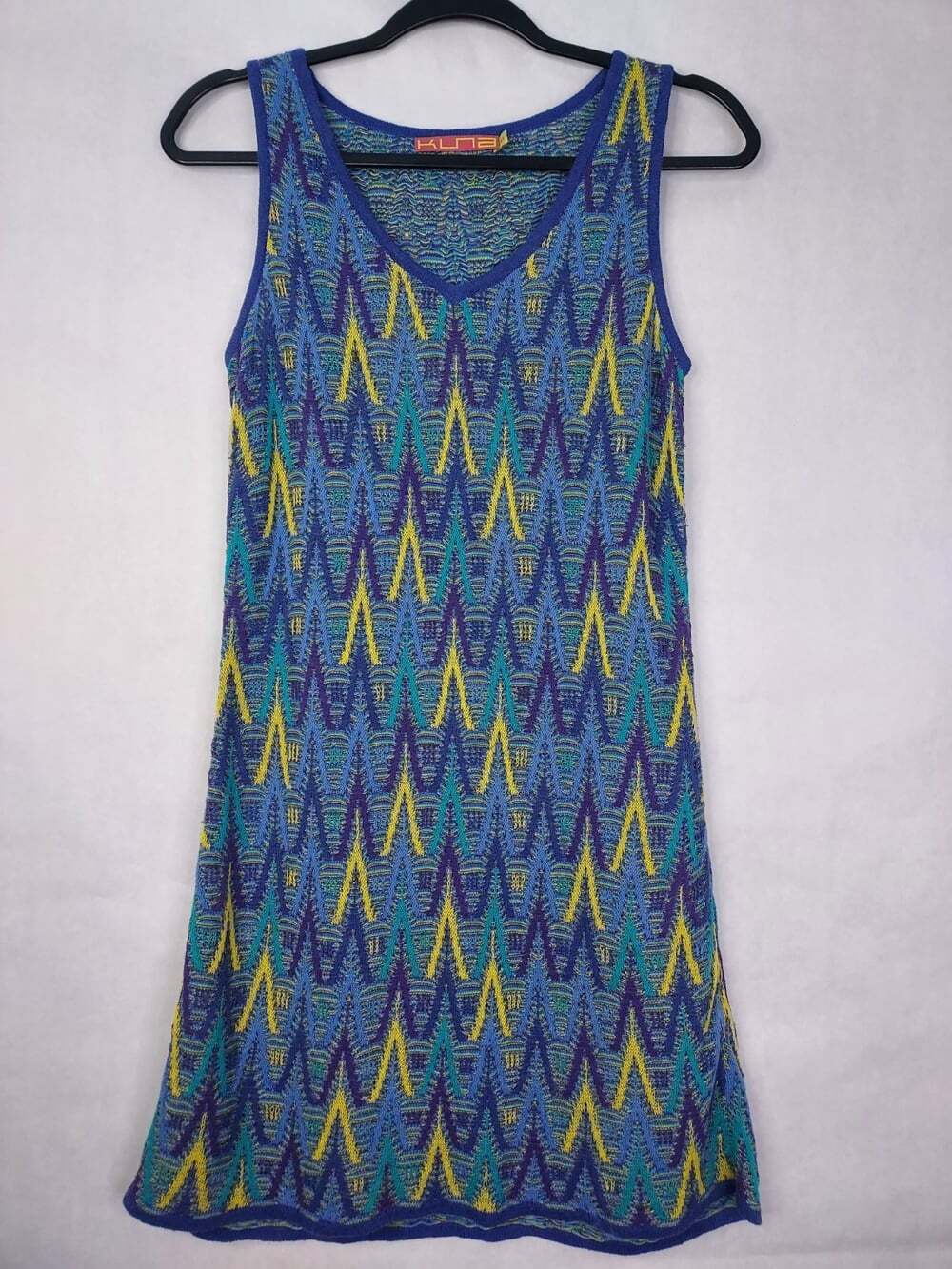 Kuna Mini Dress Women S Linen Pima Cotton Knit Zig Zag Chevron Sleeveless V-Neck
